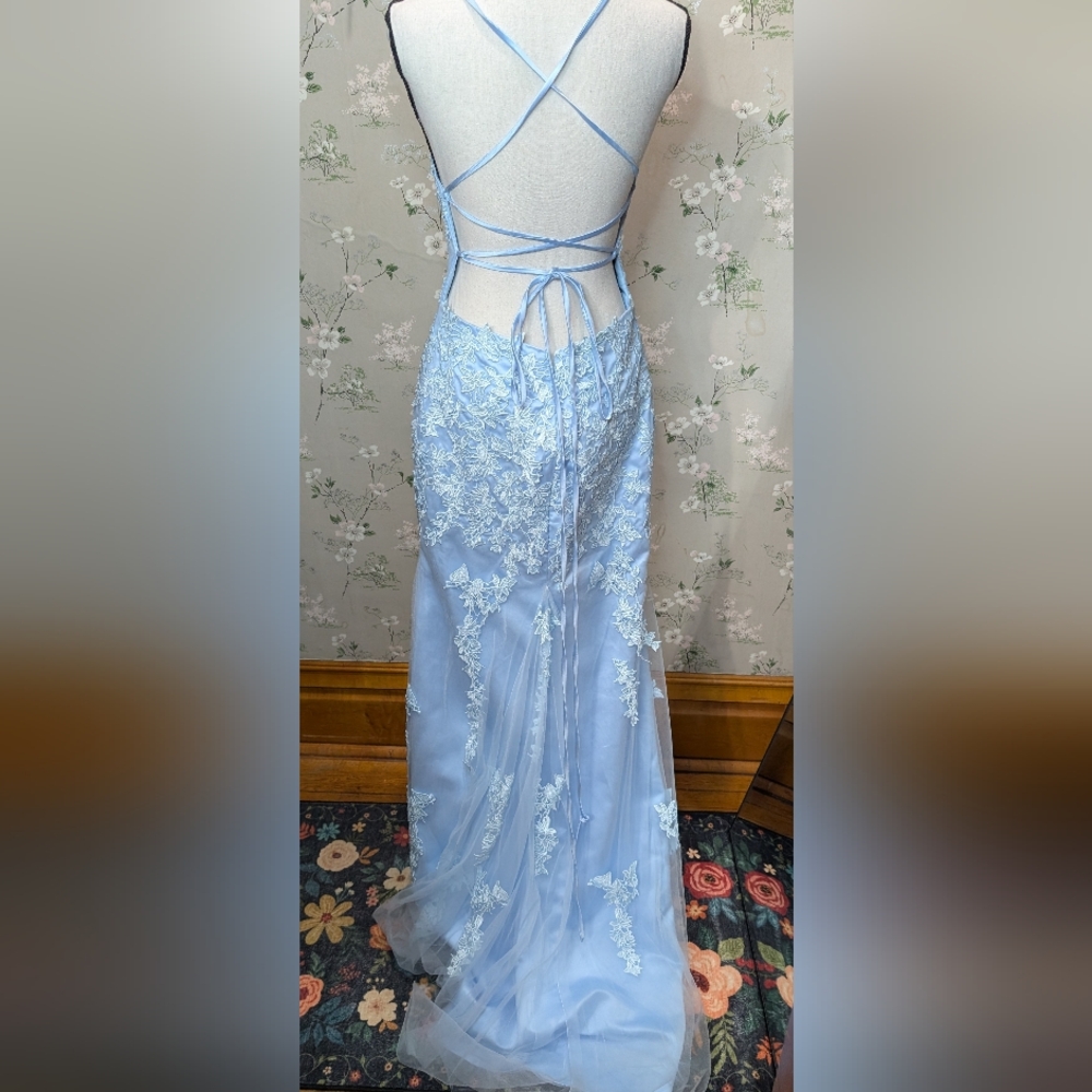 Blue Floral Prom Dress - Picture 7 of 12